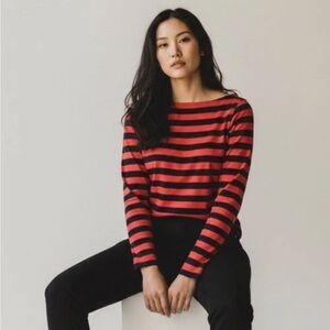 ANN MASHBURN Tee Shirt Top Striped Red Black Long Sleeve Sz Small
